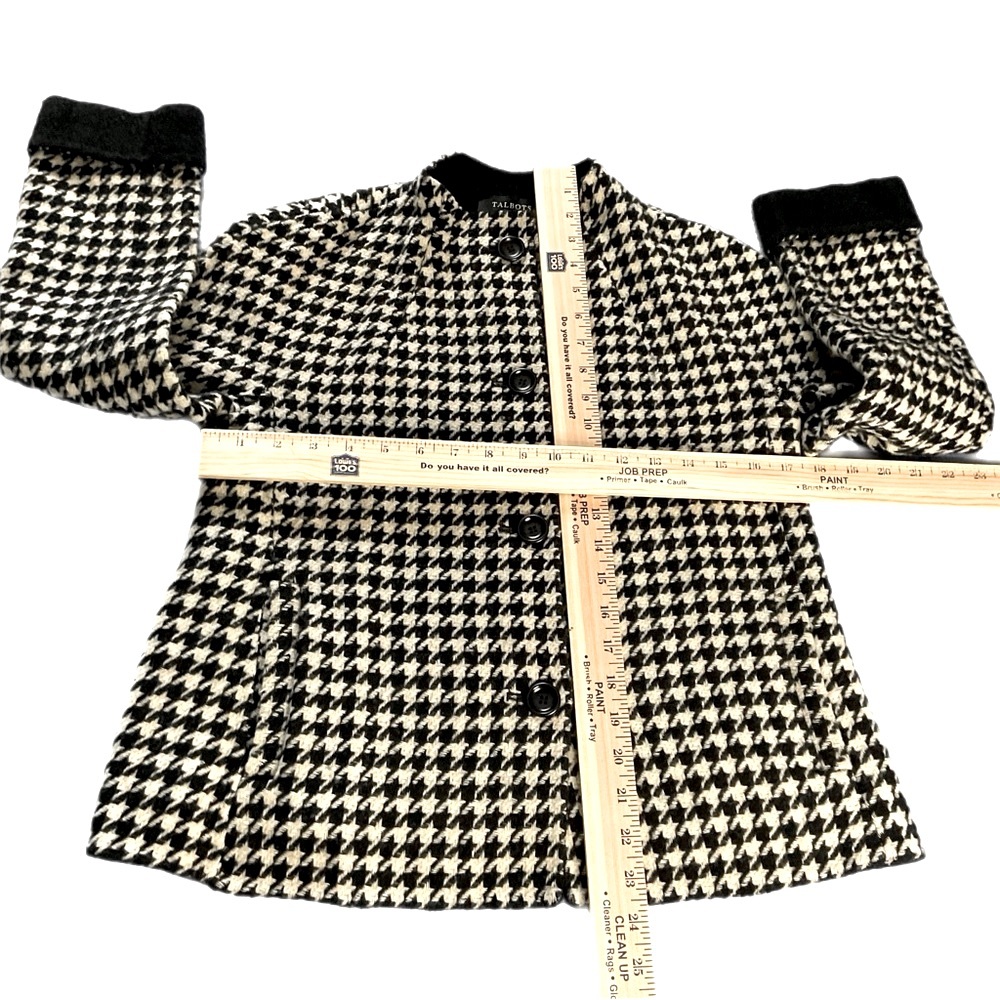 Talbots Small Petite Black & Ivory Cream Houndstooth Wool Blend Blazer Pockets - Picture 6 of 14